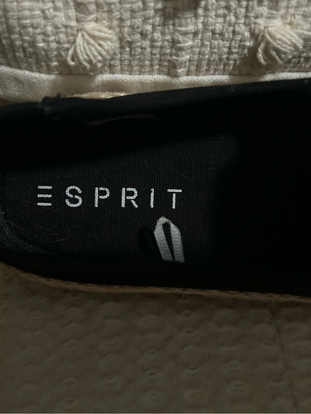 Esprit Black Perforated Slip-On Espadrilles with Jute Trim